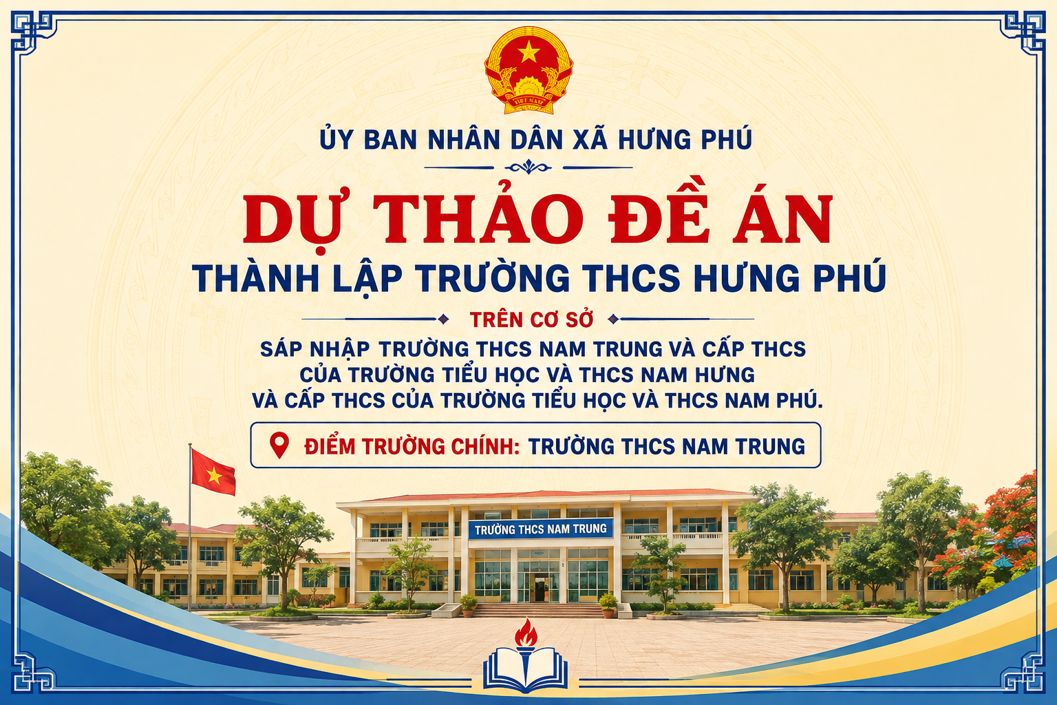 Dự thảo đề án thành lập Trường THCS Hưng Phú trên cơ sở sáp nhập Trường THCS Nam Trung và cấp THCS của Trường Tiểu học và THCS Nam Hưng và cấp THCS của Trường Tiểu học và THCS Nam Phú