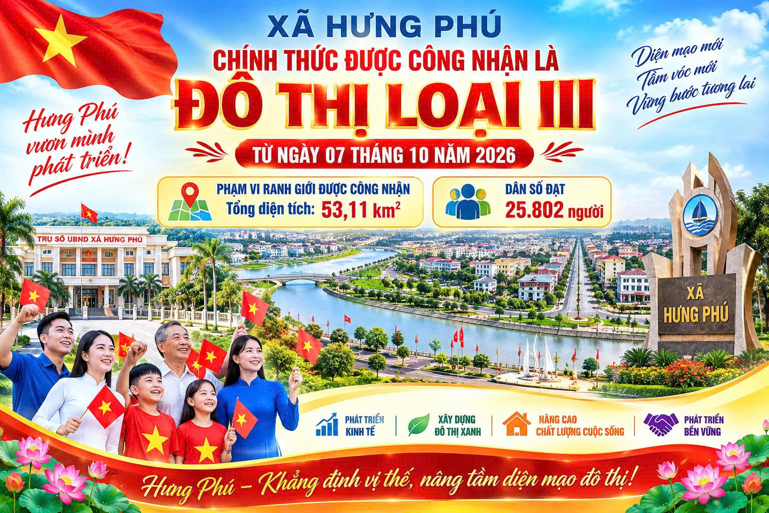 HƯNG PHÚ CHÍNH THỨC ĐƯỢC CÔNG NHẬN LÀ ĐÔ THỊ LOẠI III